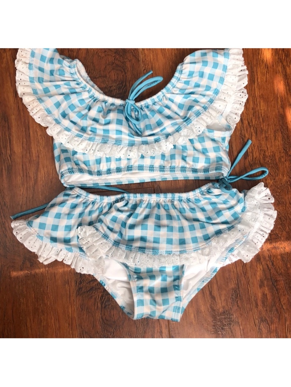 Wildling Well Dressed Wolf WDW Blue Gingham Eyelet Ruffle Bikini Swimsuit 5